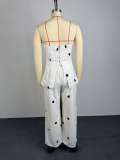 Polka Dot Print Wrap Chest Top Wide Leg Pants Suit GCNE-75212