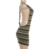 Hollow Out Backless Stripe Print Mini Dress GZJQ-K6D09122A