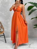 Sexy Halterneck Hollow Out Split Maxi Dress HNIF-SY032