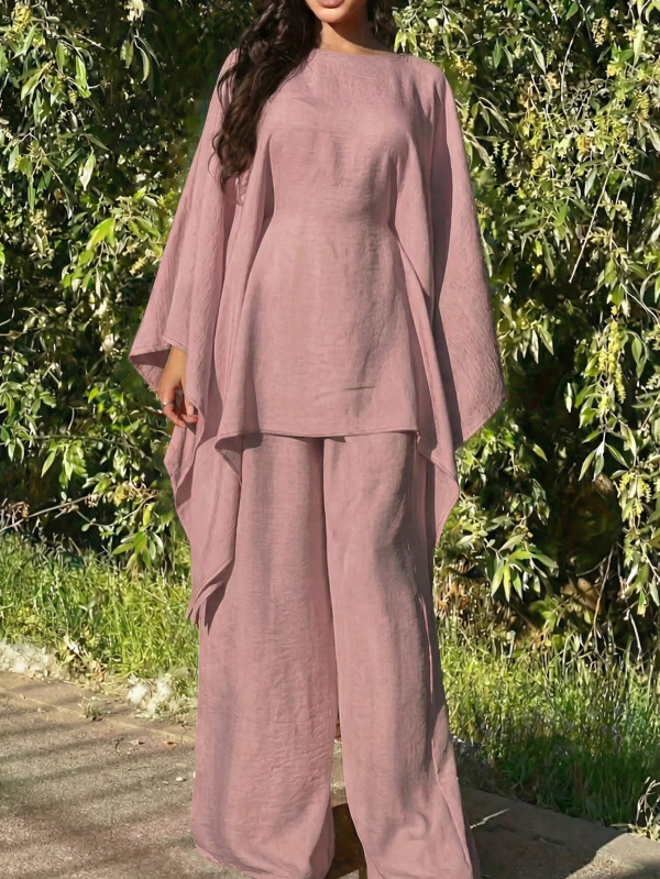 Solid Color Bat Sleeve Loose Casual Pants Suit HNIF-MC004