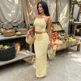 Solid Color Halterneck Vest Long Skirts 2 Piece Set GZJQ-K6S08716A