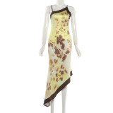 Sexy Print Backless Irregular Sling Midi Dress XEF-K6D09929A
