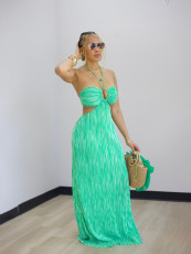 Sexy Stripe Print Halterneck Beach Maxi Dress BMF-881
