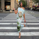 Print Slash Shoulder Slim Maxi Dress DLSF-K6D10413A