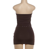 Solid Color Wrap Chest Top Two Piece Skirts Set GZJQ-K6S11115A