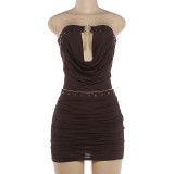 Solid Color Wrap Chest Top Two Piece Skirts Set GZJQ-K6S11115A