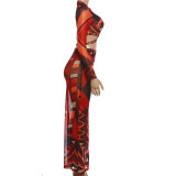 Long Sleeve Print Top Long Skirts 2 Piece Set DLSF-K6S10203A