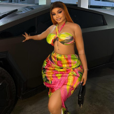 Sexy Print Halterneck Two Piece Skirts Set GJYO-JSD711908