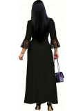 Lace V Neck Solid Color Maxi Dress XMY-N049