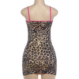 Letter Leopard Print U Neck Mini Dress DLSF-K6D11196A