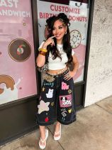 Cartoon Puppy Embroidered Cropped Jeans GYLN-2606