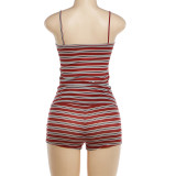 Stripe Print Sling Top Two Piece Shorts Set DLSF-K6S10128A