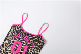 Letter Leopard Print U Neck Mini Dress DLSF-K6D11196A