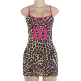 Letter Leopard Print U Neck Mini Dress DLSF-K6D11196A