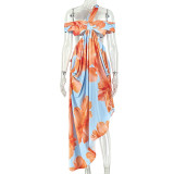 Sexy Color Block Backless Print Maxi Dress GJYO-JD305523
