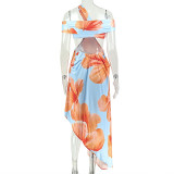 Sexy Color Block Backless Print Maxi Dress GJYO-JD305523