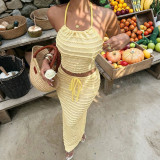 Solid Color Halterneck Vest Long Skirts 2 Piece Set GZJQ-K6S08716A