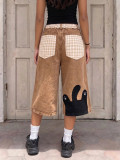 Plus Size Embroidered Patchwork Checkered Cropped Jeans GYLN-2105