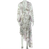 Fashion Print Long Sleeve Irregular Long Skirt Suit GJYO-JSD711906