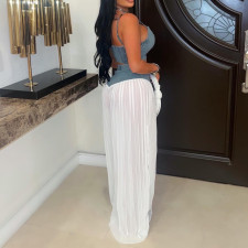 V Neck Zipper Vest Wide Leg Pants 2 Piece Set AIL-357