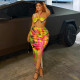Sexy Print Halterneck Two Piece Skirts Set GJYO-JSD711908