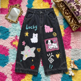 Cartoon Puppy Embroidered Cropped Jeans GYLN-2606