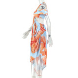 Sexy Color Block Backless Print Maxi Dress GJYO-JD305523