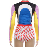 Polka Dot Print Contrast Color Short Suit DLSF-K6S10838A