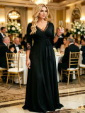Lace V Neck Solid Color Maxi Dress XMY-N049