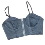 V Neck Zipper Vest Wide Leg Pants 2 Piece Set AIL-357