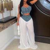 V Neck Zipper Vest Wide Leg Pants 2 Piece Set AIL-357