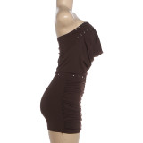 Solid Color Wrap Chest Top Two Piece Skirts Set GZJQ-K6S11115A