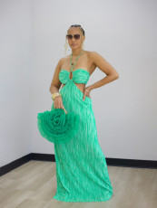 Sexy Stripe Print Halterneck Beach Maxi Dress BMF-881