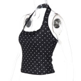 Polka Dot Print Halterneck Tank Top LJSF-T6521677X