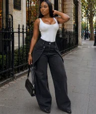 Plus Size High Waist Denim Seveth Jeans GAKF-60606