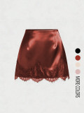 Satin Lace Edge Patchwork Mini Skirt GSRX-876