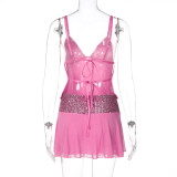 Sequin Patchwork Backless Sling Two Piece Skirts Set LJSF-T6421544X
