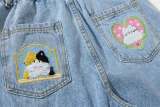 Plus Size Cat-Embroidered Multi-Pockets Jeans GYLN-6334