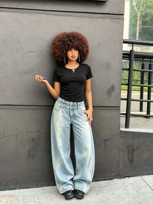 Plus Size Fashion Washed Straight Jeans GYLN-9572