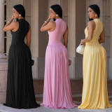Solid Color Sleeveless Maxi Dress BY-7713