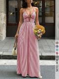 Stripe V Neck Sexy Sling Maxi Dress GSRX-857