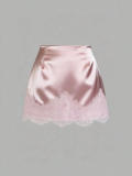Satin Lace Edge Patchwork Mini Skirt GSRX-876