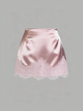 Satin Lace Edge Patchwork Mini Skirt GSRX-876