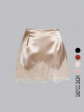 Satin Lace Edge Patchwork Mini Skirt GSRX-876