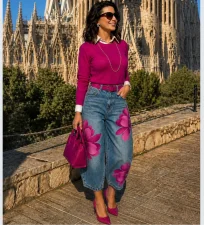 Floral Prints Straight Jeans GAKF-60516
