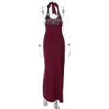 U Neck Tie Up Split Maxi Dress LJSF-D6421543X