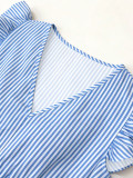 V Neck Stripe Short Sleeve Maxi Dress GSRX-873