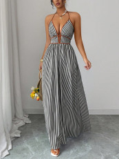 Stripe V Neck Sexy Sling Maxi Dress GSRX-857