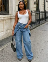 Plus Size High Waist Denim Seveth Jeans GAKF-60606