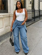 Plus Size High Waist Denim Seveth Jeans GAKF-60606